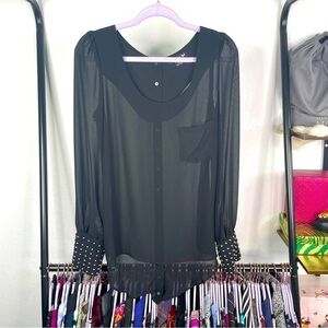 DOUBLE Zero Black Sheer Studded Hi Low Blouse